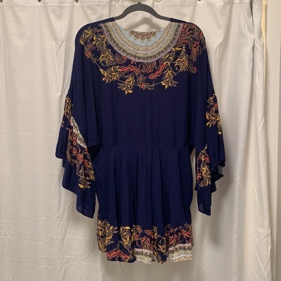 Free People Blouse Navy Yellow‎ Pink Size Medium - Picture 5 of 9